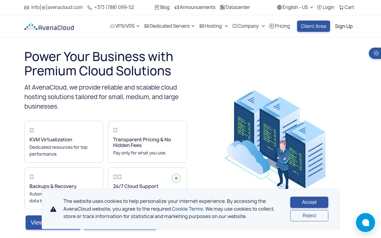 Website screenshot of AvenaCloud