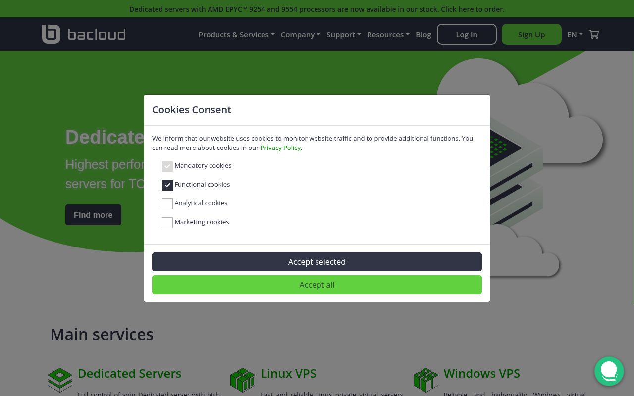 Website screenshot of Bacloud