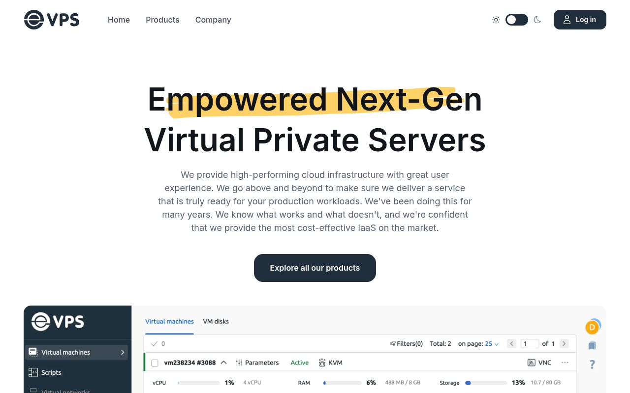 Website screenshot of eVPS