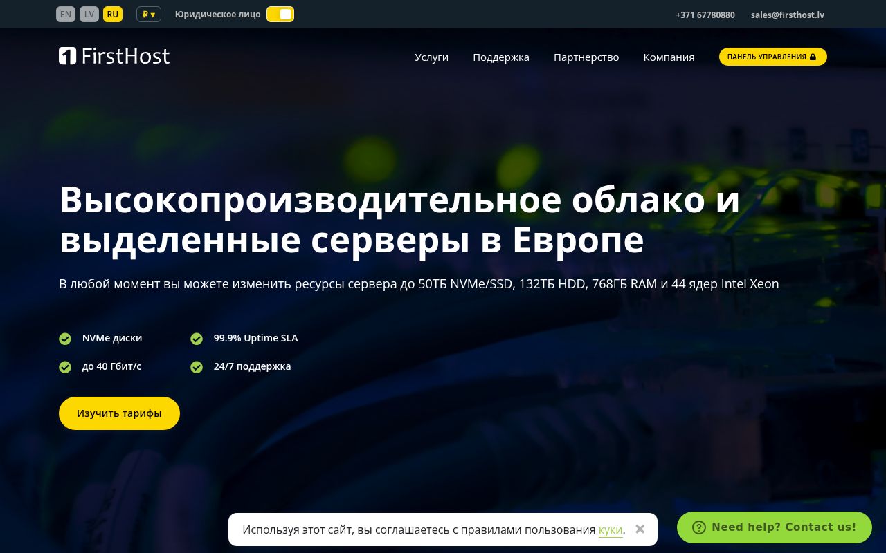 Website screenshot of FirstHost