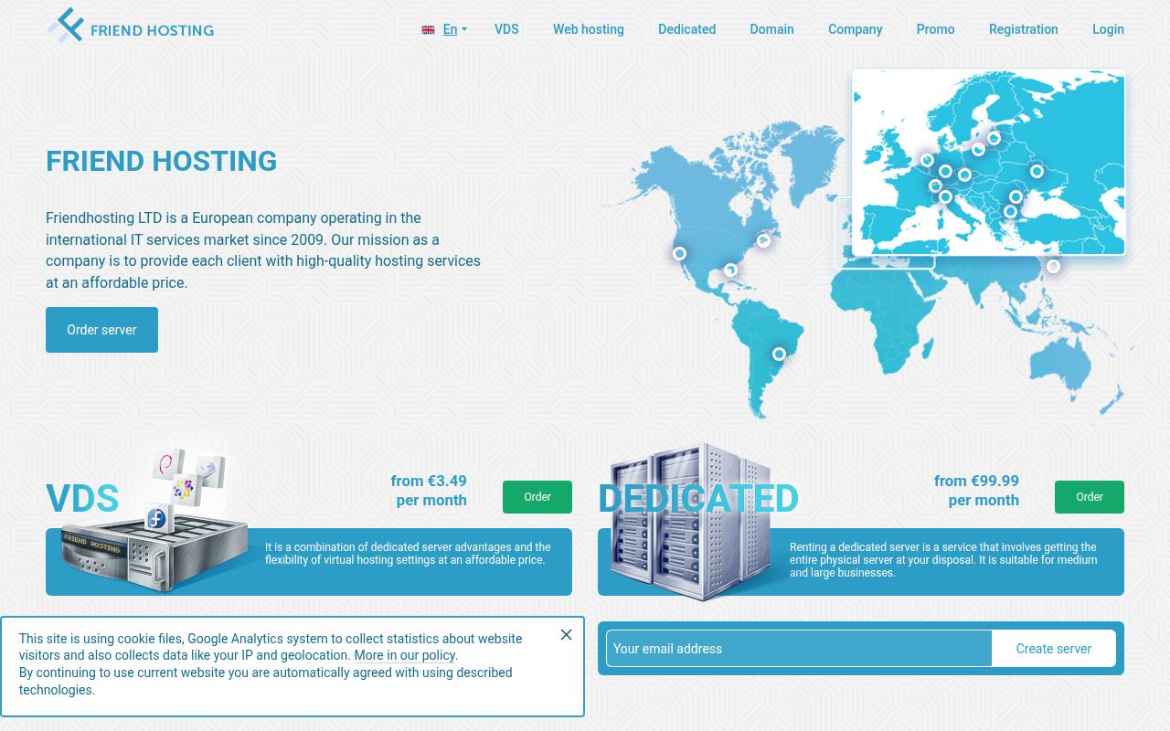 Website screenshot of Friend Hosting