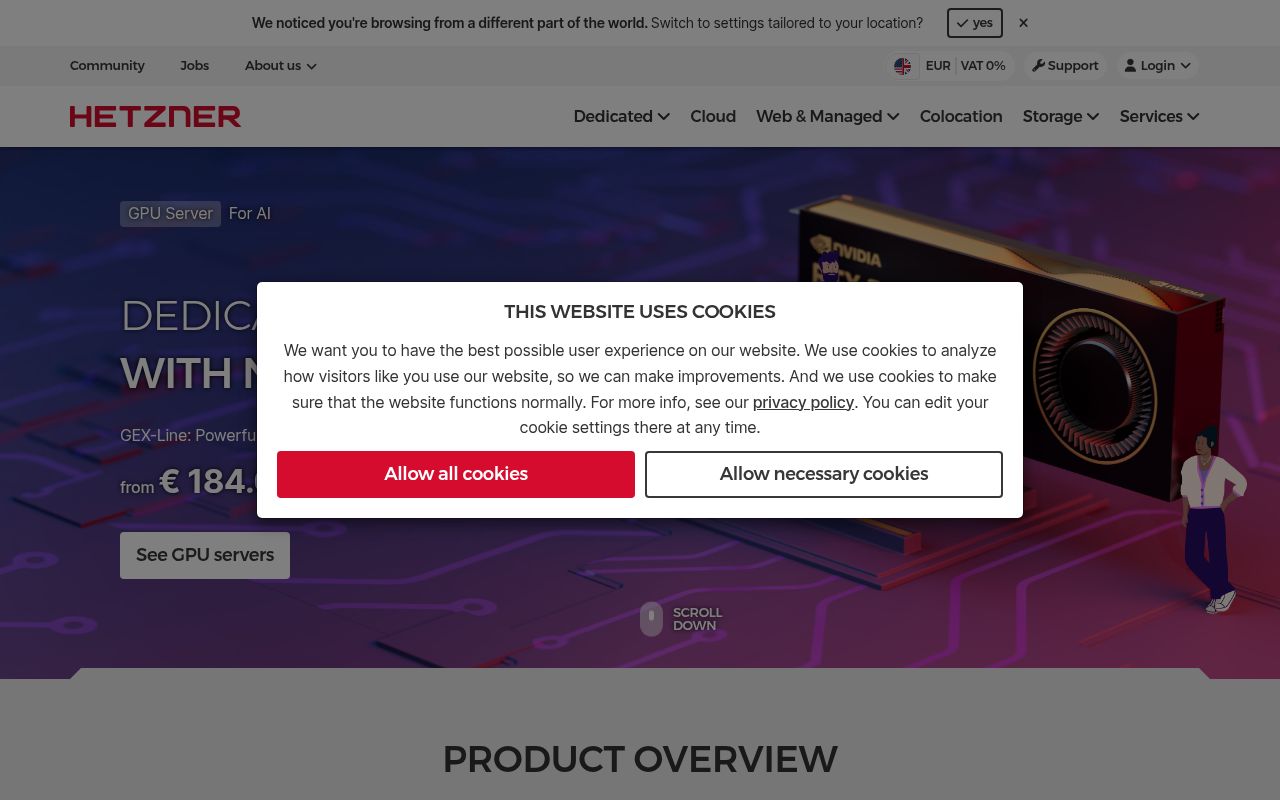 Website screenshot of Hetzner