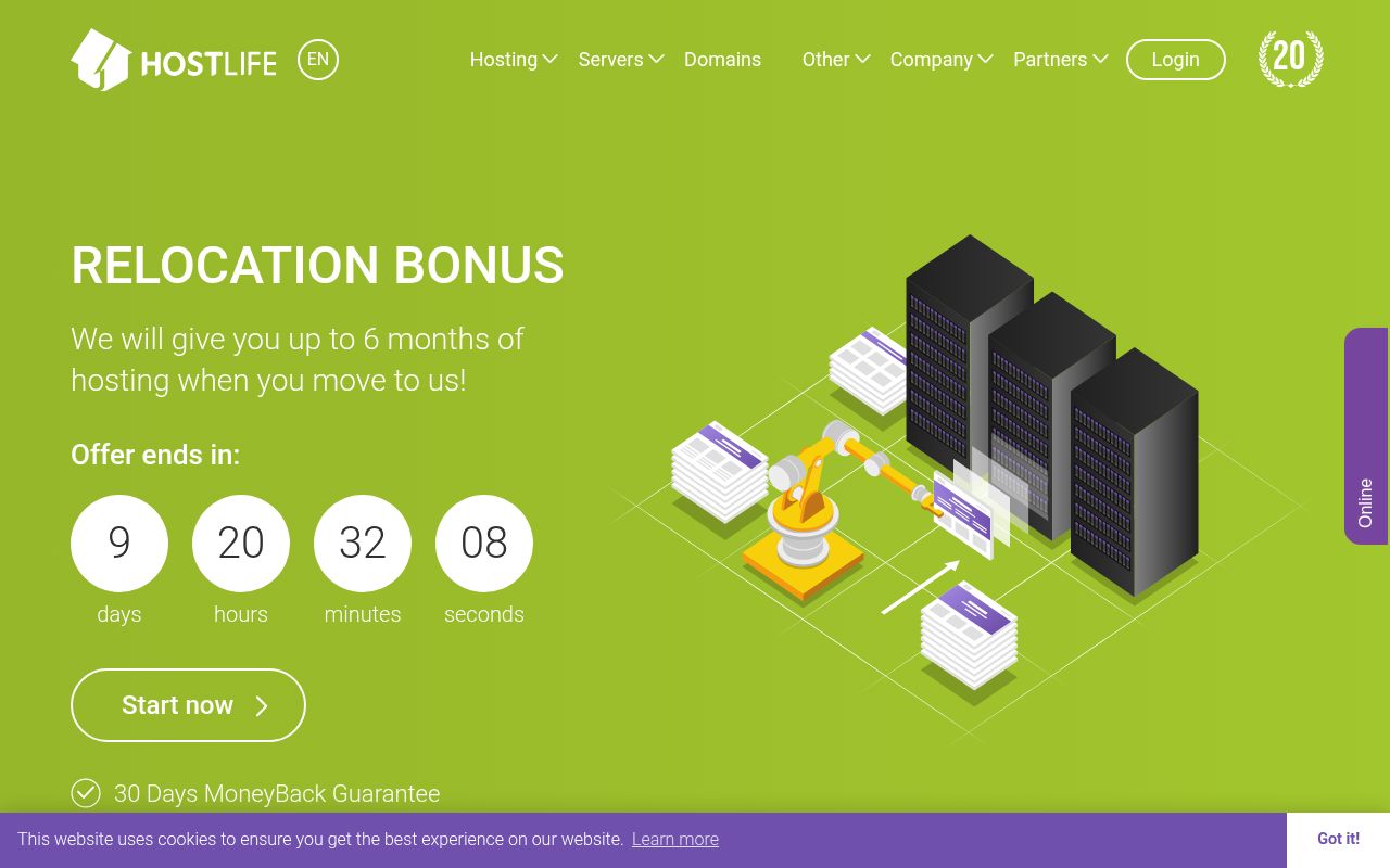 Website screenshot of HOSTLIFE