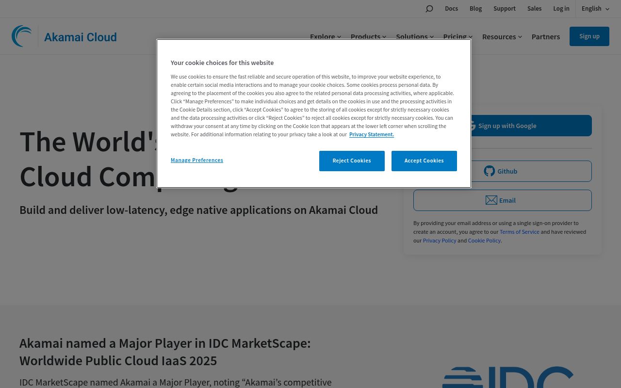 Website screenshot of Akamai
