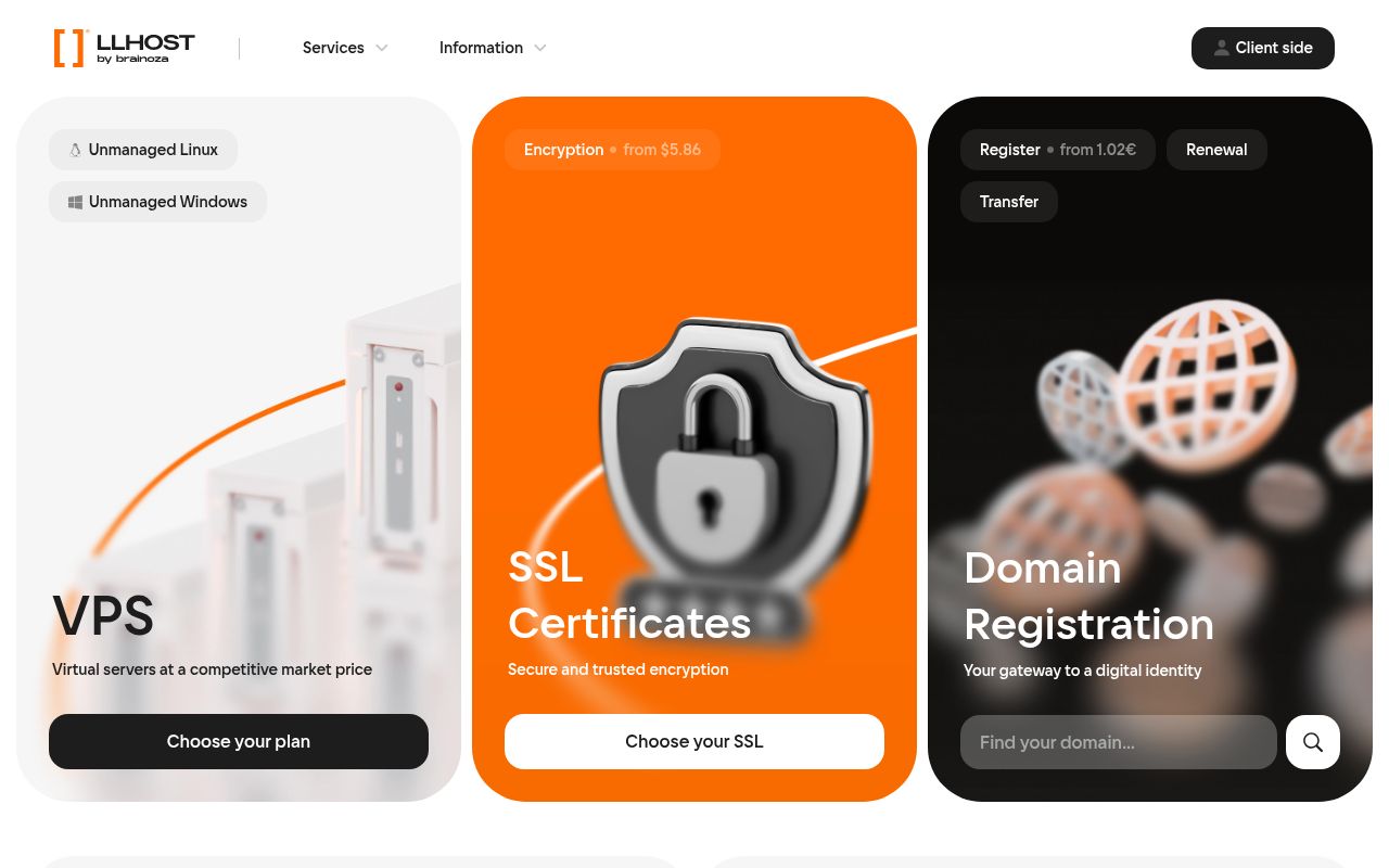 Website screenshot of LLHOST
