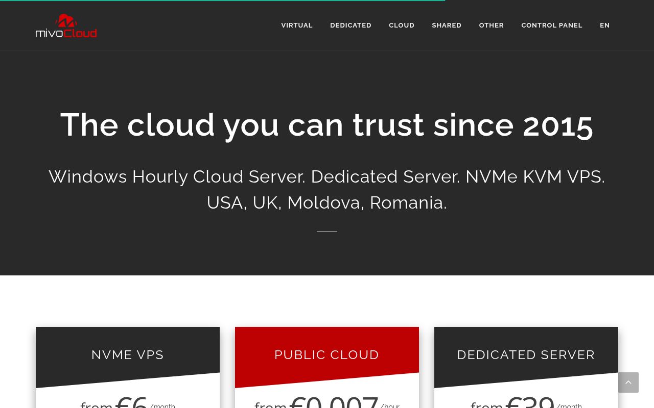 Website screenshot of MivoCloud