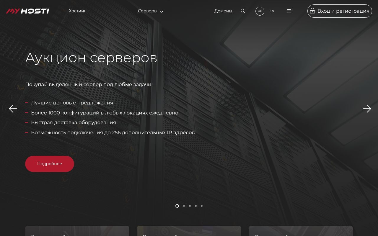 Website screenshot of MyHosti