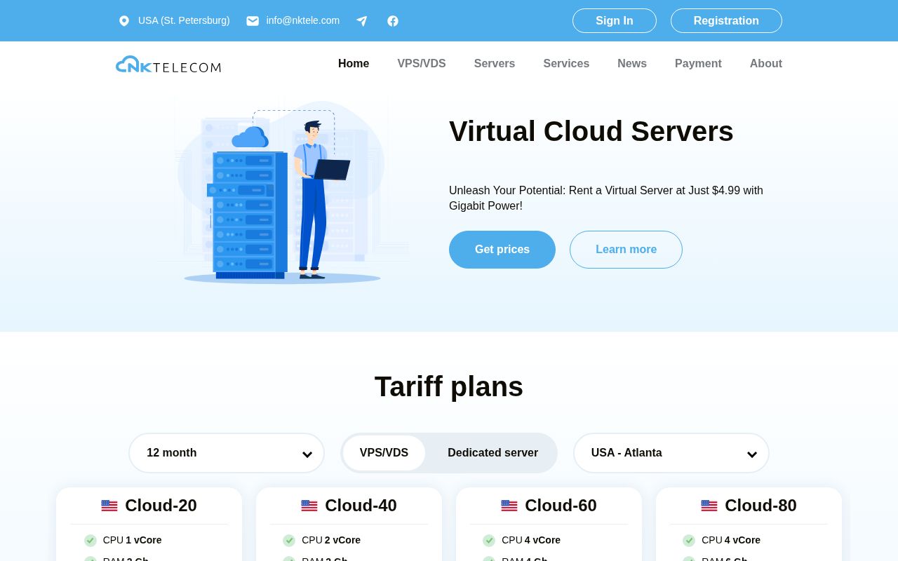 Website screenshot of NKTelecom