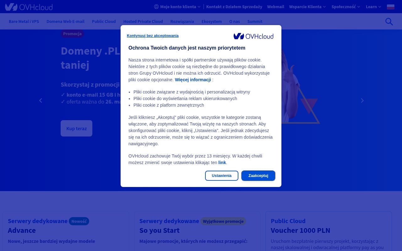 Website screenshot of OVH