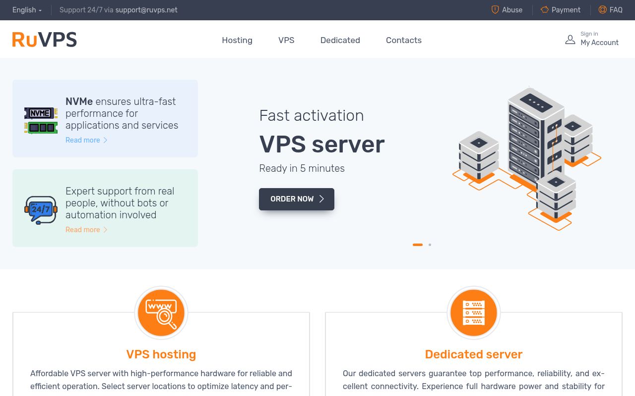 Website screenshot of RuVPS