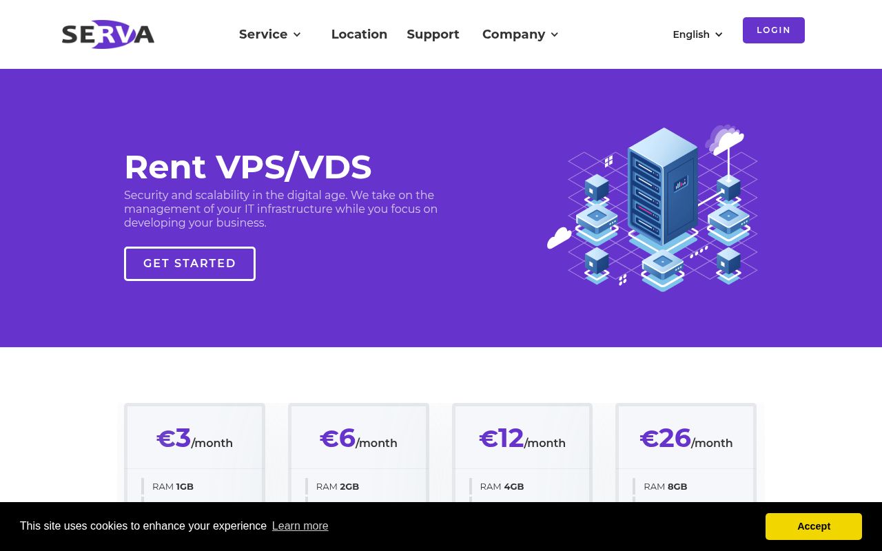Website screenshot of Serva
