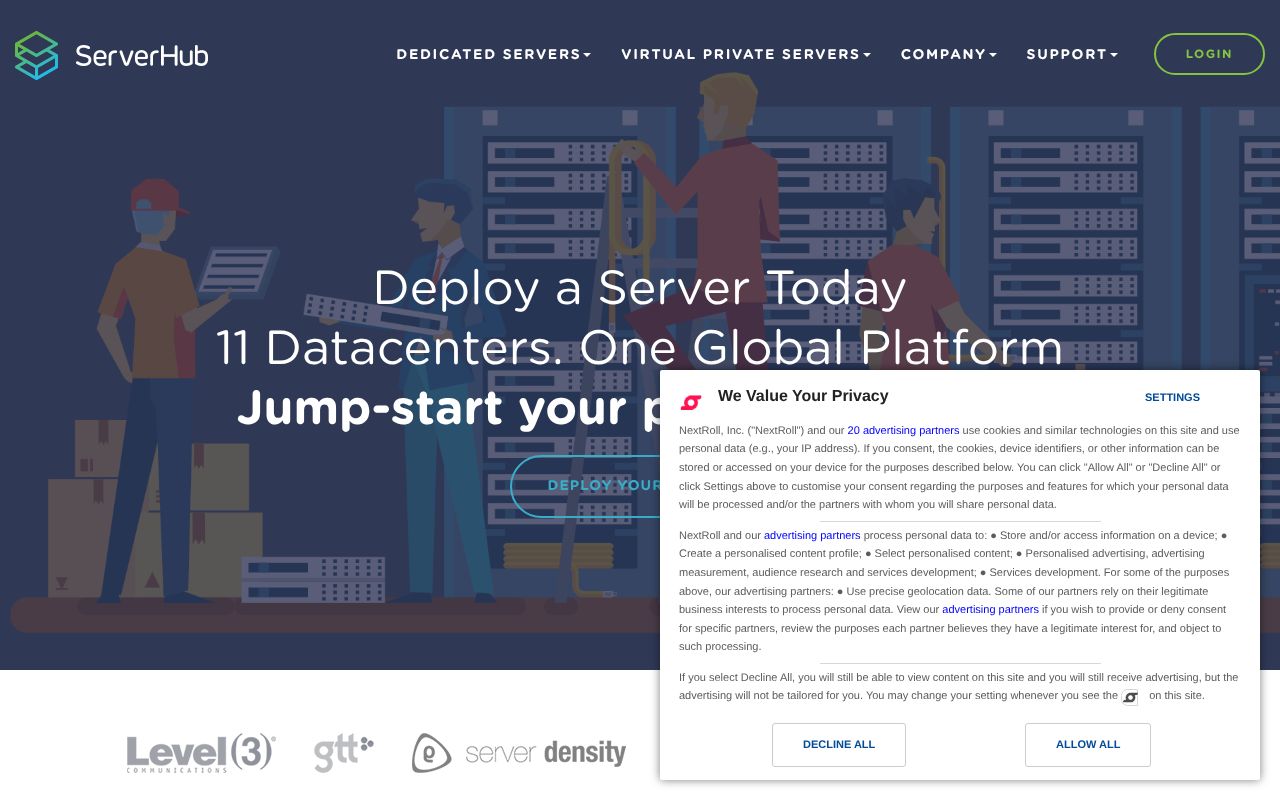 Website screenshot of ServerHub