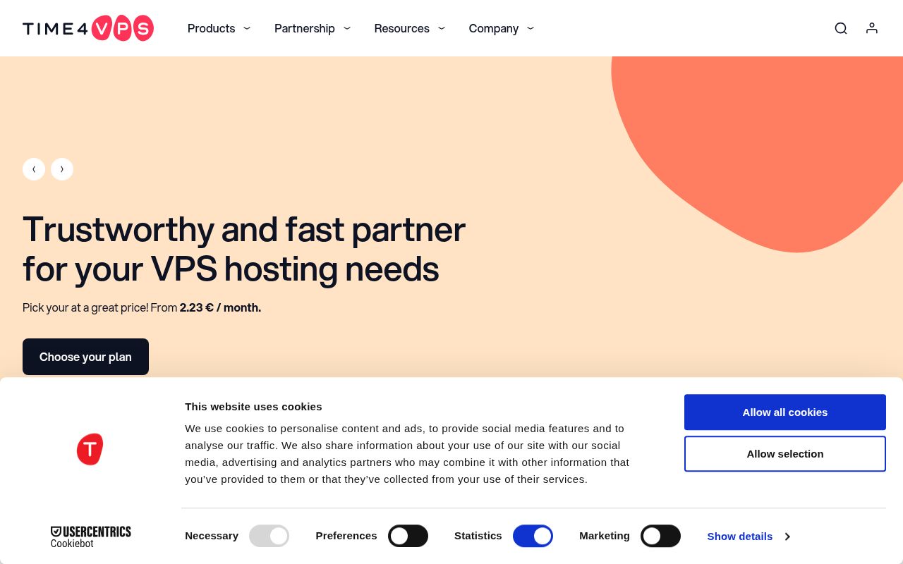 Website screenshot of Time4VPS