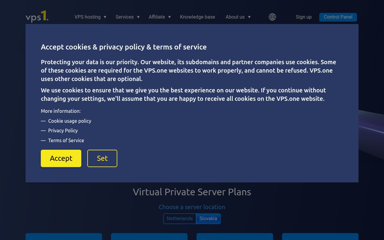 Website screenshot of VPS1