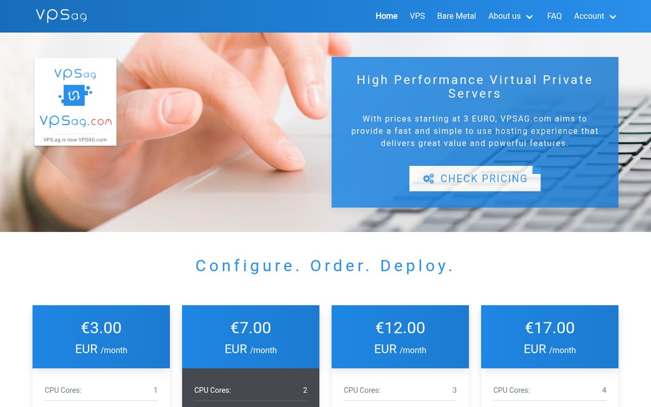 Website screenshot of VPSag