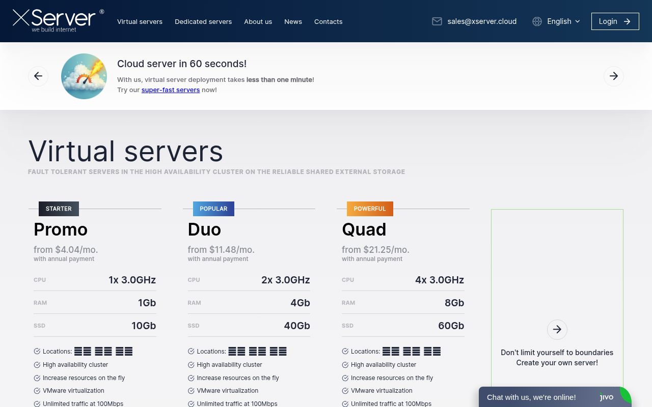 Website screenshot of XServer